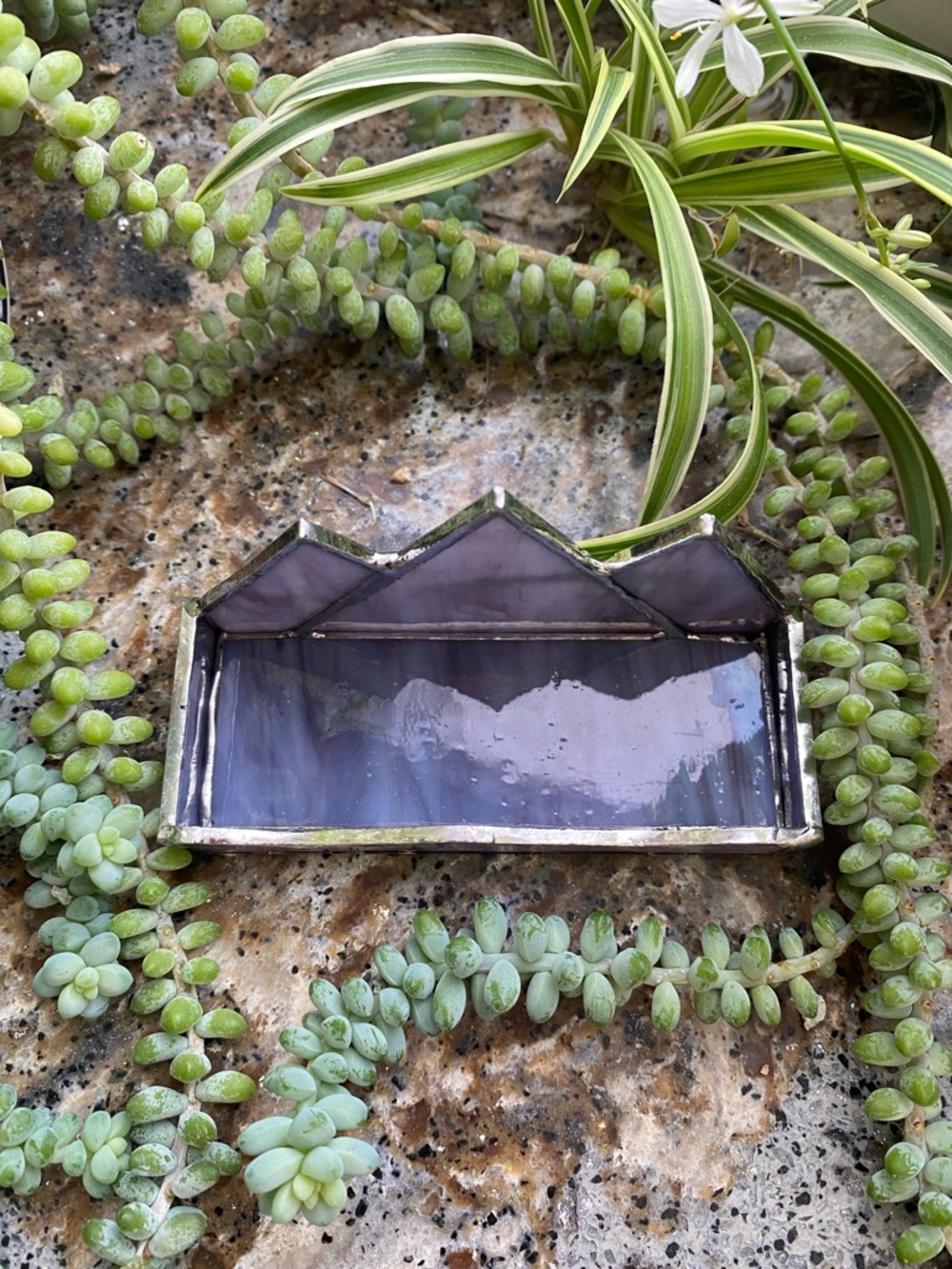 🪻Handmade🪻Stained Glass🪻Purple Mountain Majesty Business Card Holder - Picture 3 of 6